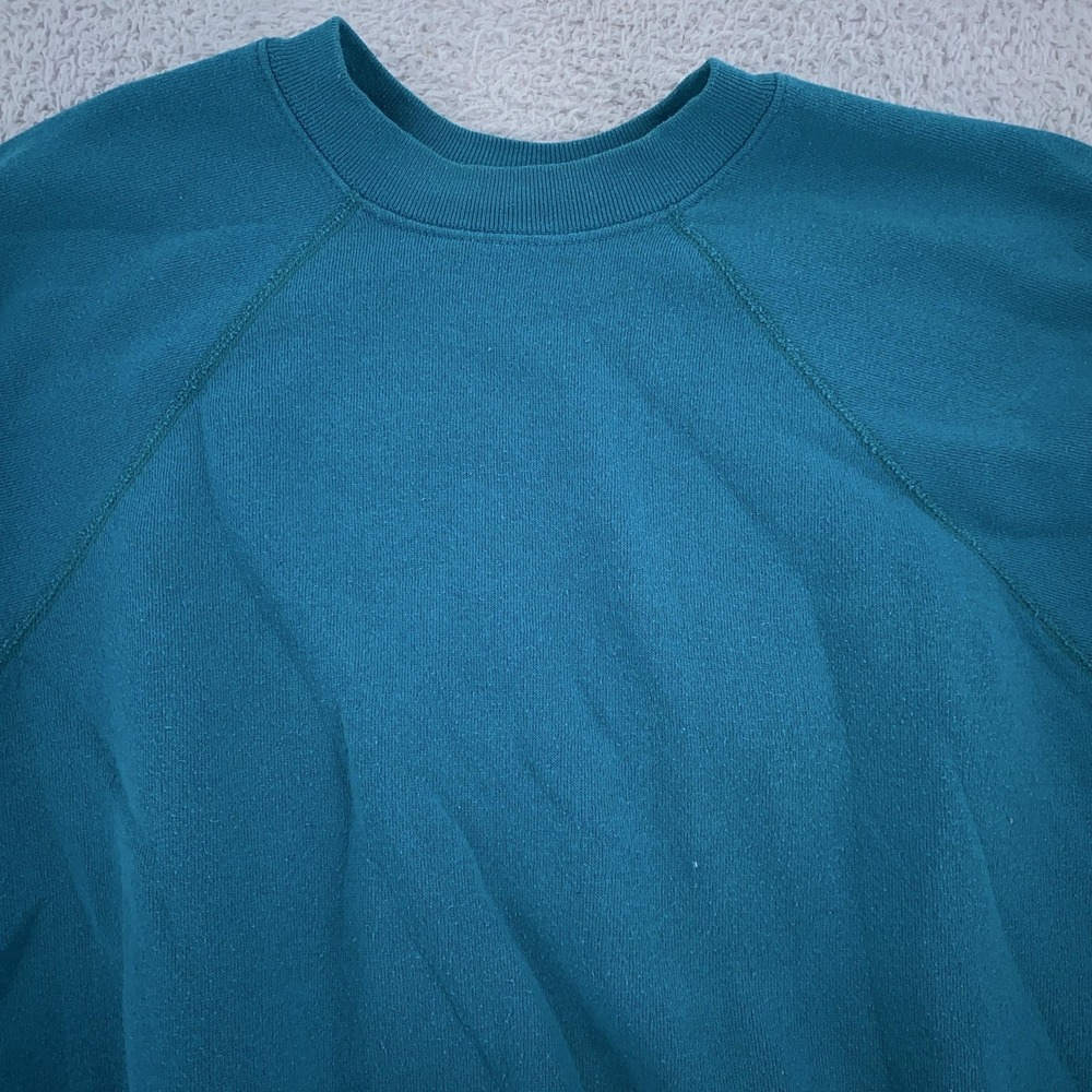 Vintage 90s Tultex Raglan Sweatshirt Mens Large Blank Blue Crewneck Pullover USA